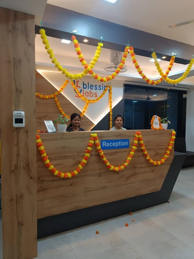Reception desk decorated at Blessing Labs